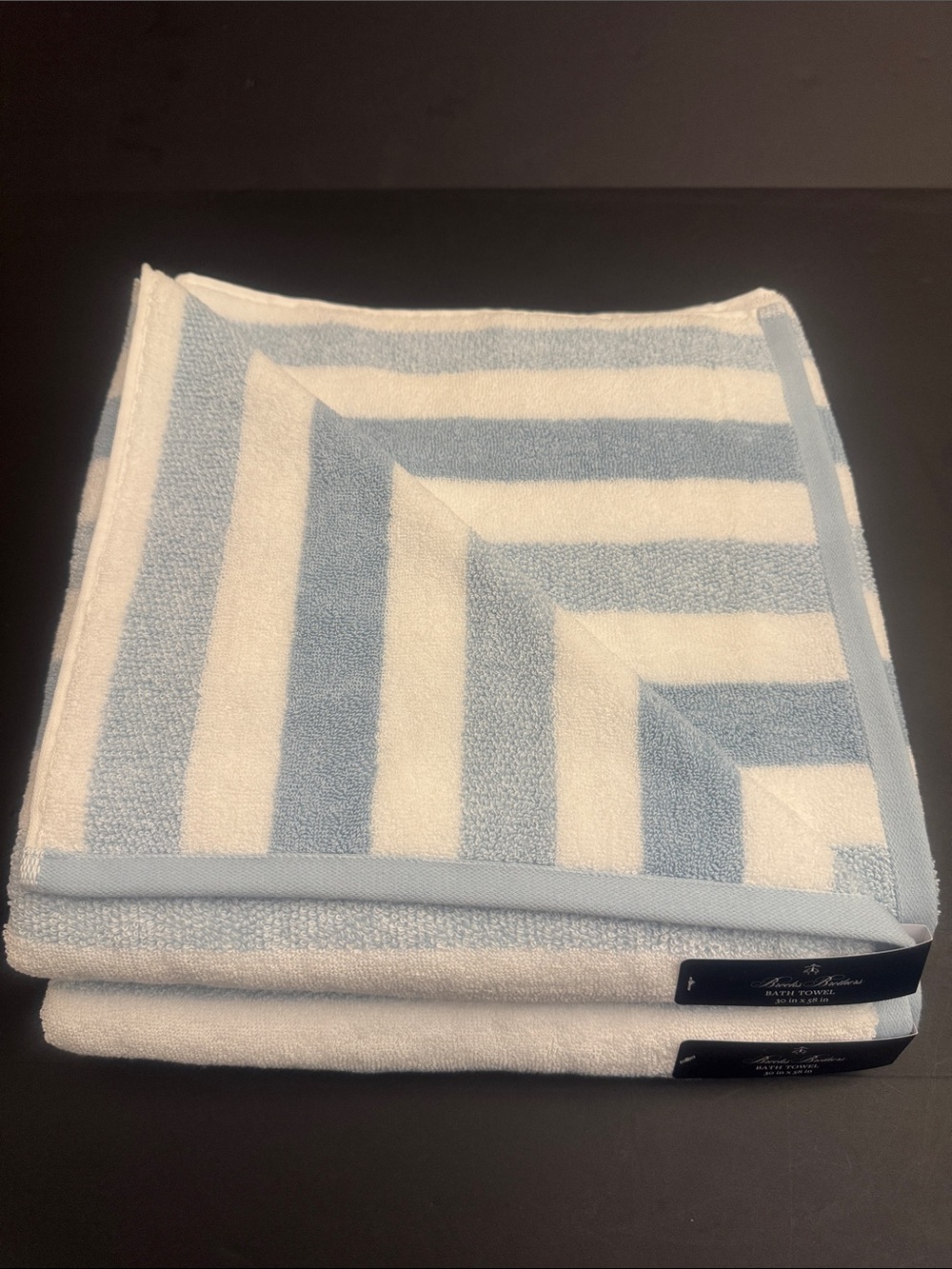 2pc BROOKS BROTHERS Cotton Oversized Light Blue & White Stripe Bath Towel Set - Picture 2 of 6